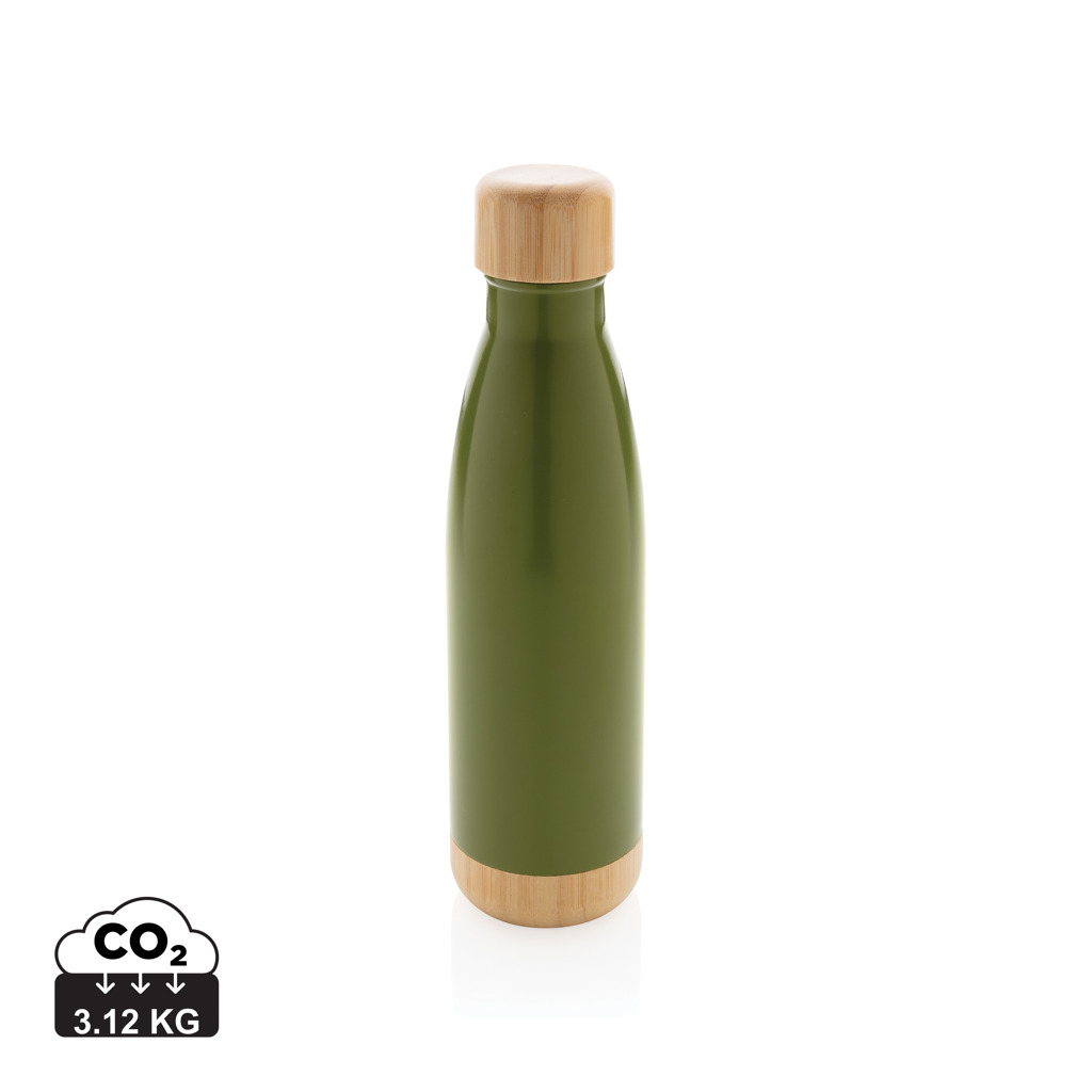 Bouteille isotherme publicitaire 520ml inox finition bambou Vert 